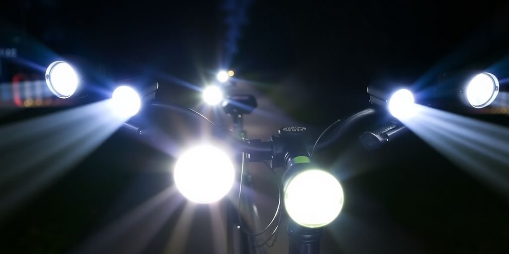 Fahrradlichter leuchten im Dunkeln