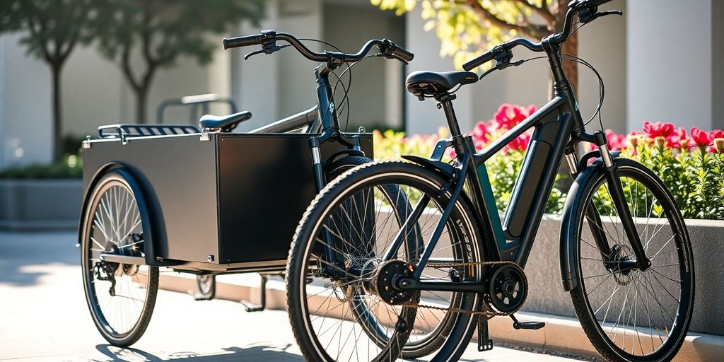 Ein Lastenrad und ein E-Bike nebeneinander.