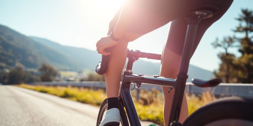 Fahrradfahrer mit aufrechter Haltung auf einer Straße.