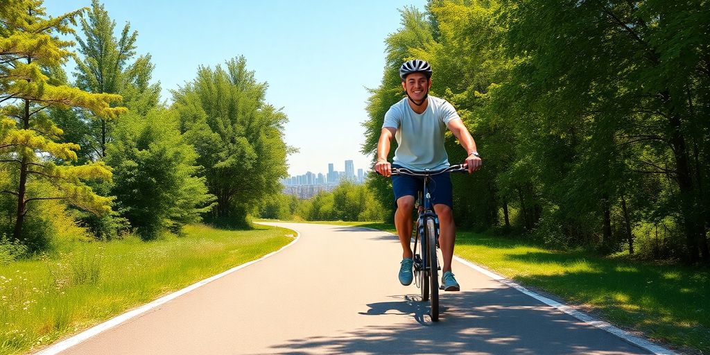 Fahrradfahrer auf einem sonnigen Radweg.